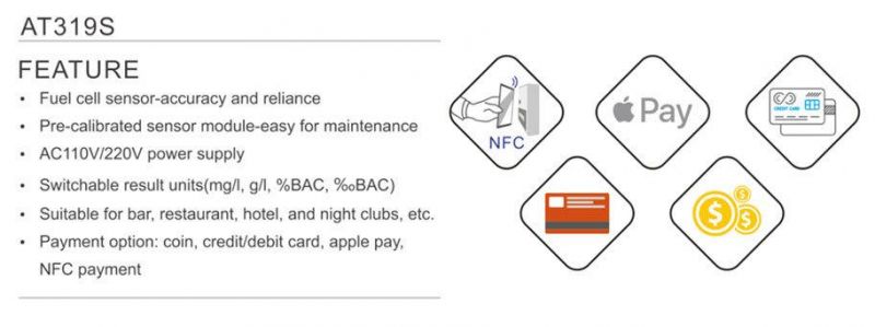 Wall Mounted Fuel Cell Breathalyzer Vending Machine Easy to Install - Coin, Credit/Debit Card, Apple Pay