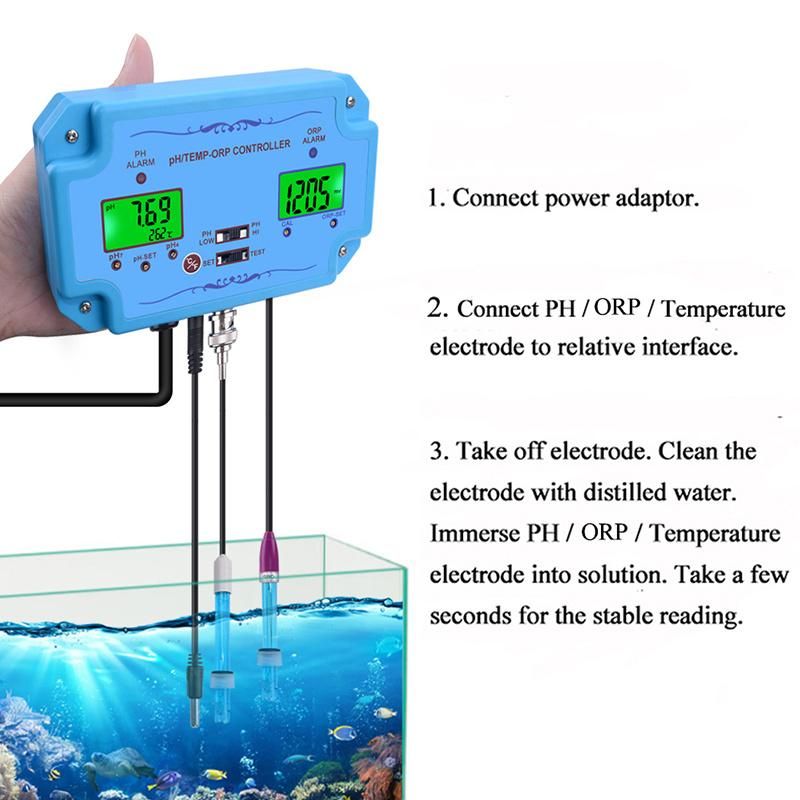 3 in 1 pH ORP Controller Acidimeter Oxidation Reduction Potential Temperature Meter Tester