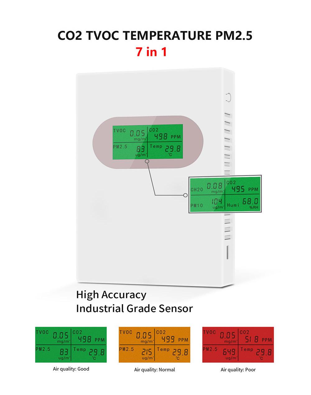 CO2 Pm2.5 Temperature Humidity Tvoc Air Quality Detector for Home