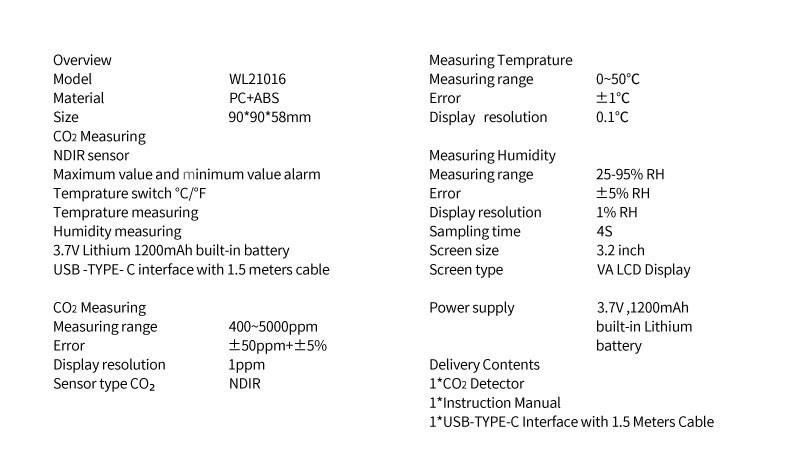 Alarm Clock Type CO2 Meter Carbon Dioxide Air Detector Gas Analyzer Air Quality Monitor Meter