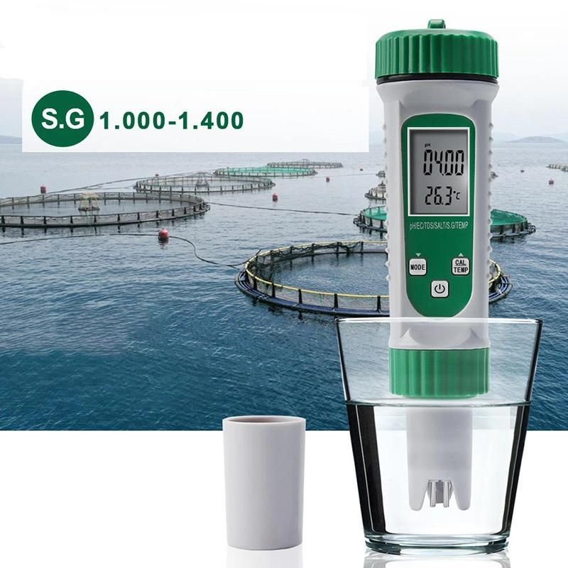 Digital 6 in 1 pH TDS Ec Salt S. G. Temp Meter Acidimeter Ppm Electric Conductivity Salinity Water Quality Tester