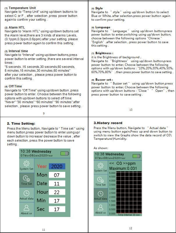 Analyzer portable Air Quality Monitor O3 Humidity and Temperature