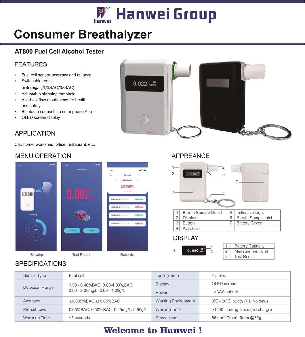 Personal Alcohol Tester with Replacement Mouthpiece Breathalyzer Gadget Roadway Safety At800