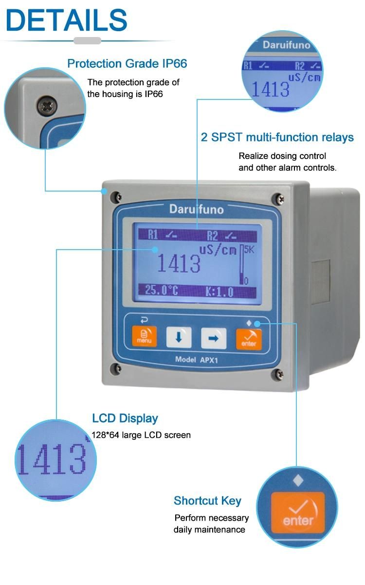 Salinity 128*64 LCD Water Aec Equipment Analog Conductivity Meter for Water