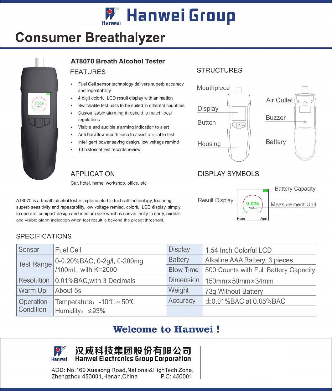 Fuel Cell Sensor Auto Test Alcoholtester Digital Breathalyzer Percentage Portable Alcohol Tester