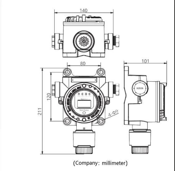 CE CCC Multifunctional Gas Detector 4-20mA Current Output Isbus Bus Output and Two-Way Relay Output