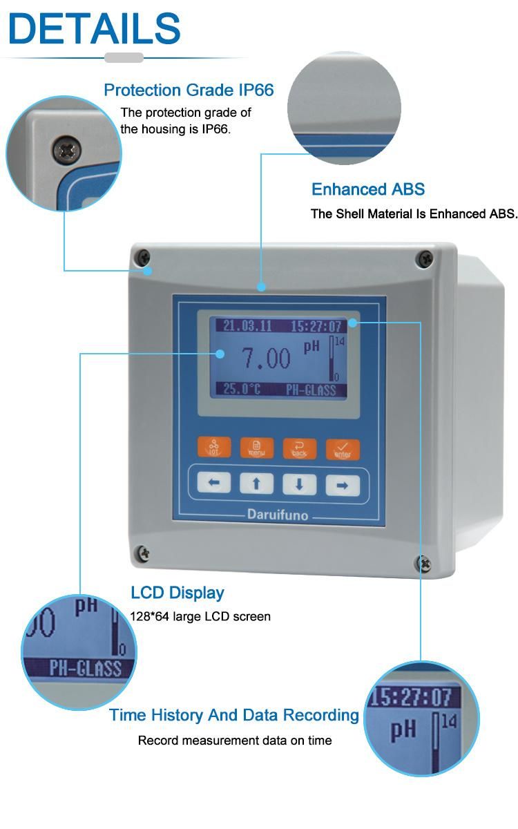 Clock Function Water pH Transmitter Online pH/ORP Meter for Sewage Monitoring