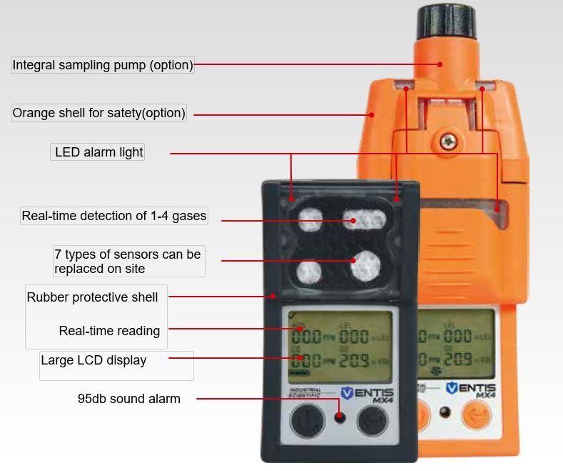 Personal Multi-Gas Monitor Entis Mx4 Multi-Tasking Four Gas Monitor Gas Detector