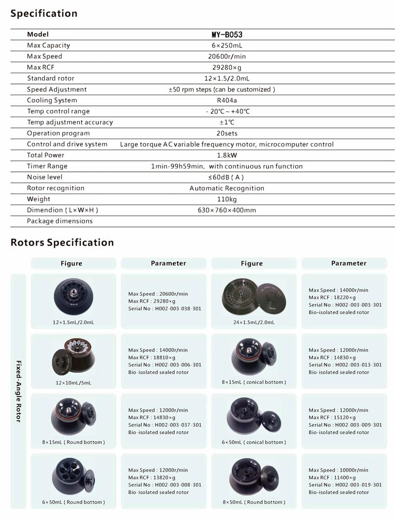 My-B053 Benchtop Large Capacity High Speed Refrigerated Centrifuge