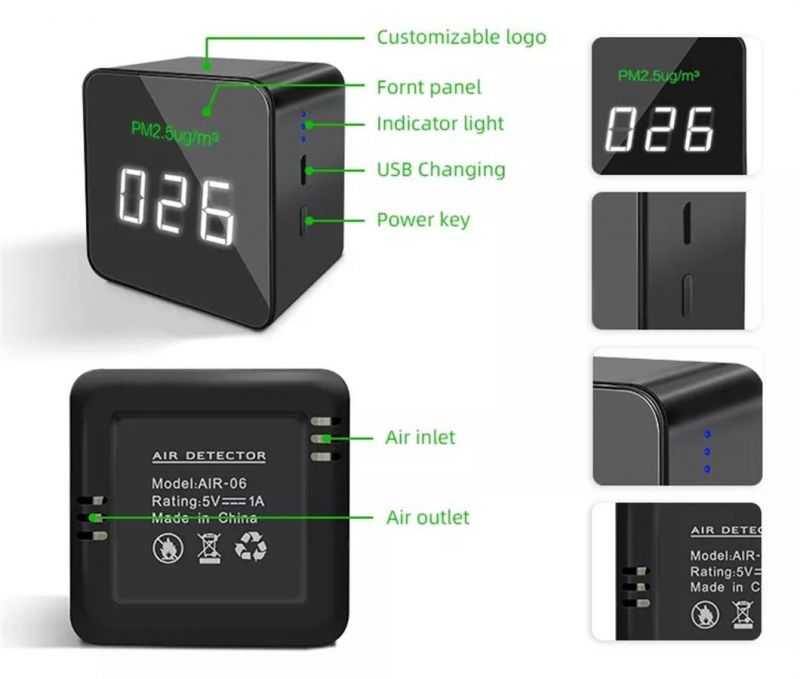 Portable Black Pocket Pm2.5 Air Quality Detector Air Monitor Meter