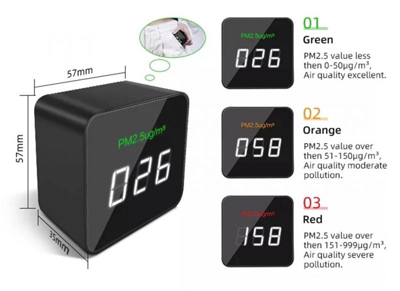 Air Quality Detector Particle Mass Concentration Monitors Formaldehyde (HCHO) Pm2.5/Pm10 CO2 Humidity Temperature