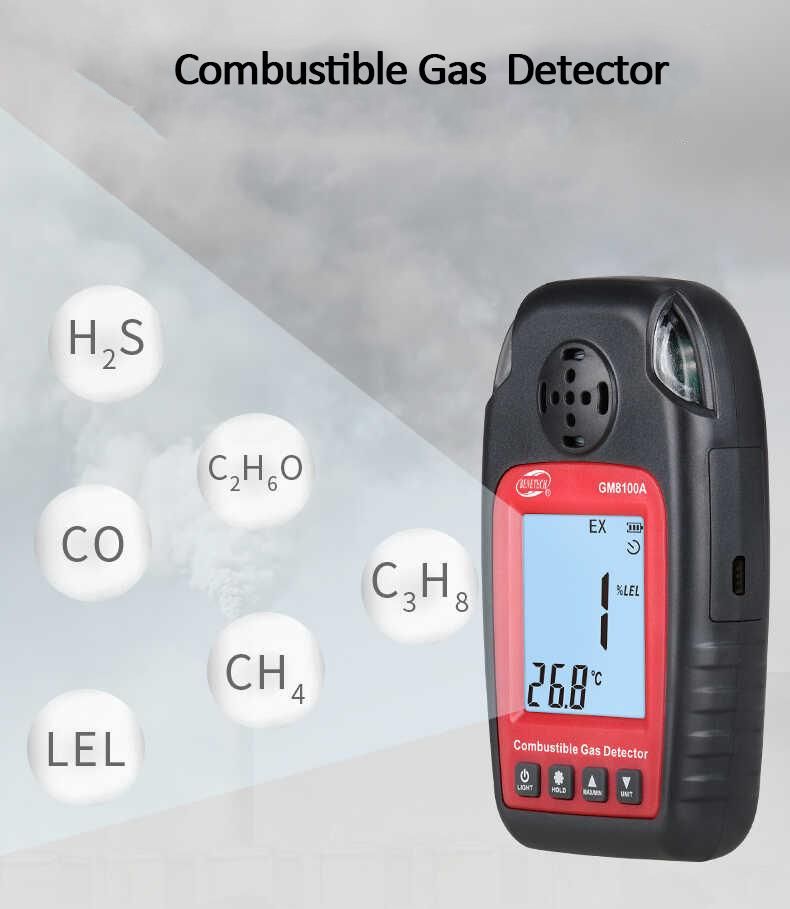 Portable USB Charging LCD Display Multi-Alarm 0-100%Lel Combustible Gas Detector Concentration Alarm