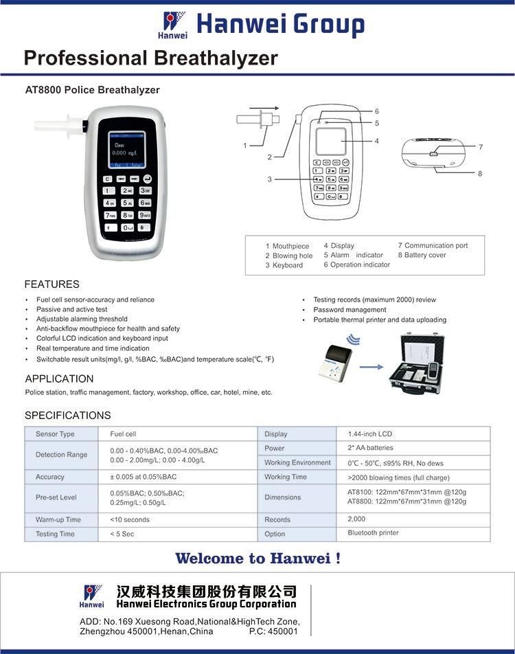 High Accuracy 0.05%Bac Police-Grade Digital Breath Alcohol Tester for Health Protection&Roadway Safety