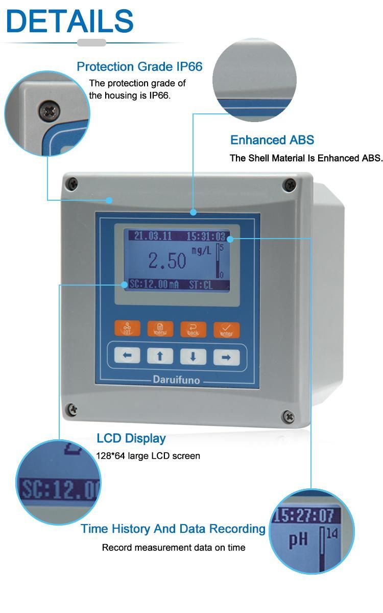 Two Spst Relays Water Free Cl Transmitter Residual Chlorine Meter for Disinfection Industry