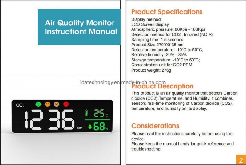 New USB Powered Indoor Air Quality Monitor Desktop Carbon Dioxide Gas CO2 Meter Detector Temperature Humidity CO2 Monitor