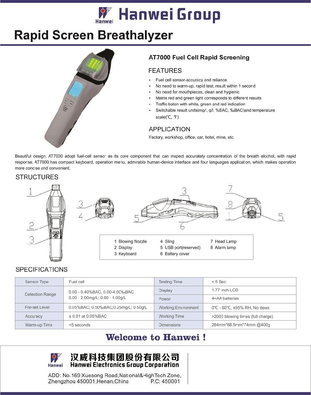 Quick Analysis Breathalyzer Police Breath Alcohol Tester (AT7000)
