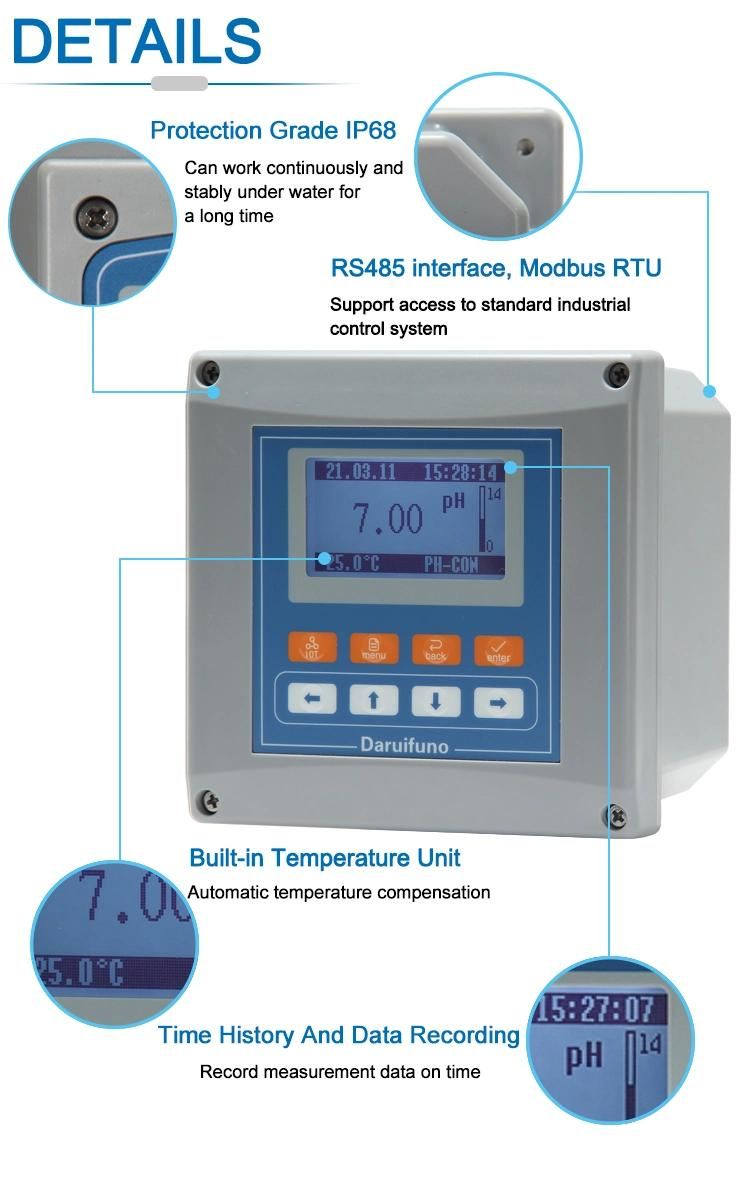 IP66 Protection Grade Digital pH Tester Online pH Meter for Chemical