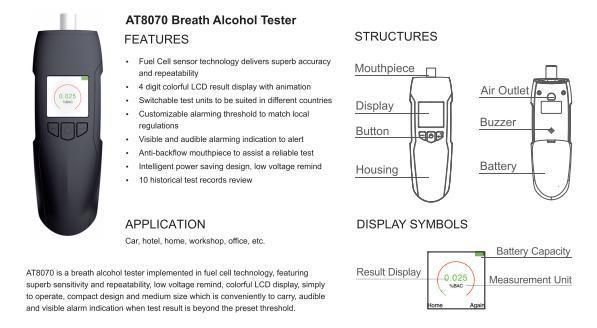 At8070 Breath Alcohol Tester Breathalyzer LCD Display in Japan
