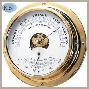 Nautical Barometer & Thermometer Brass Case 180mm