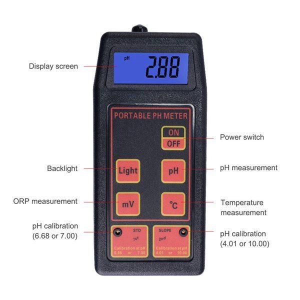 pH-8424 pH Meter, Portable pH Meter Waterproof pH Thermometer, No ORP Electrode