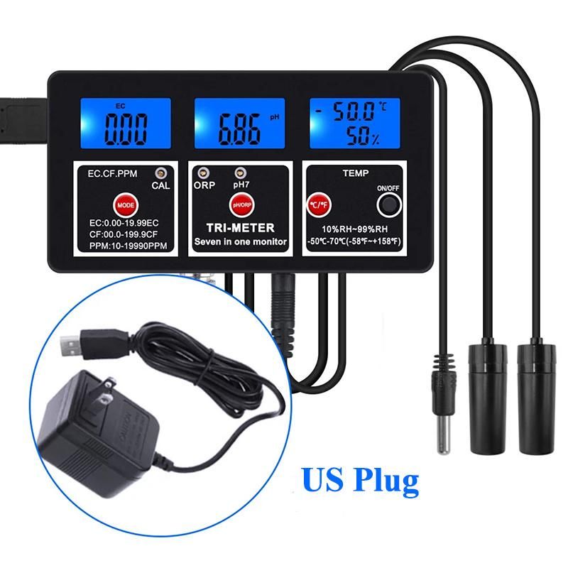 Multiparameter 7 in 1 pH Ec CF Rh TDS Ppm ORP Temp Meter Tester Acidimeter Electric Conductivity Redox Water Tester