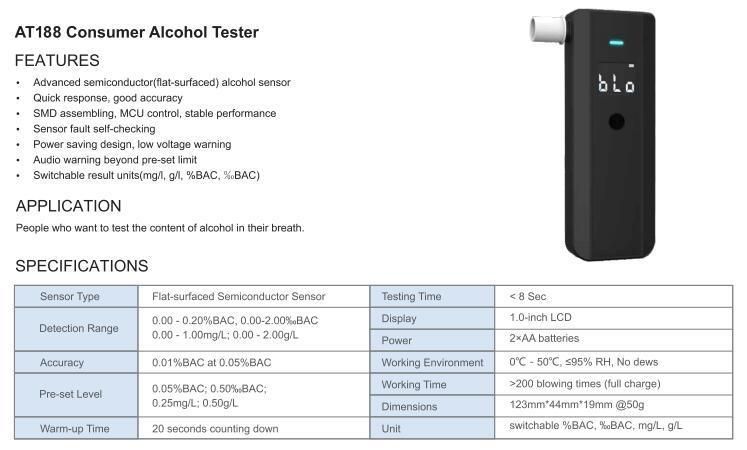 Breathalyzer At188 Alcohol Breath Tester
