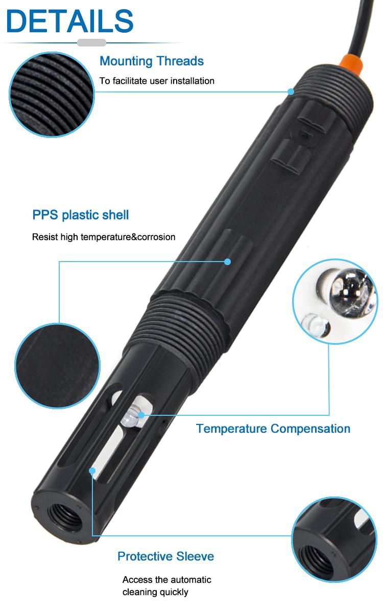 PPS Plastic Enclosure Industrial pH Electrode Online pH Sensor