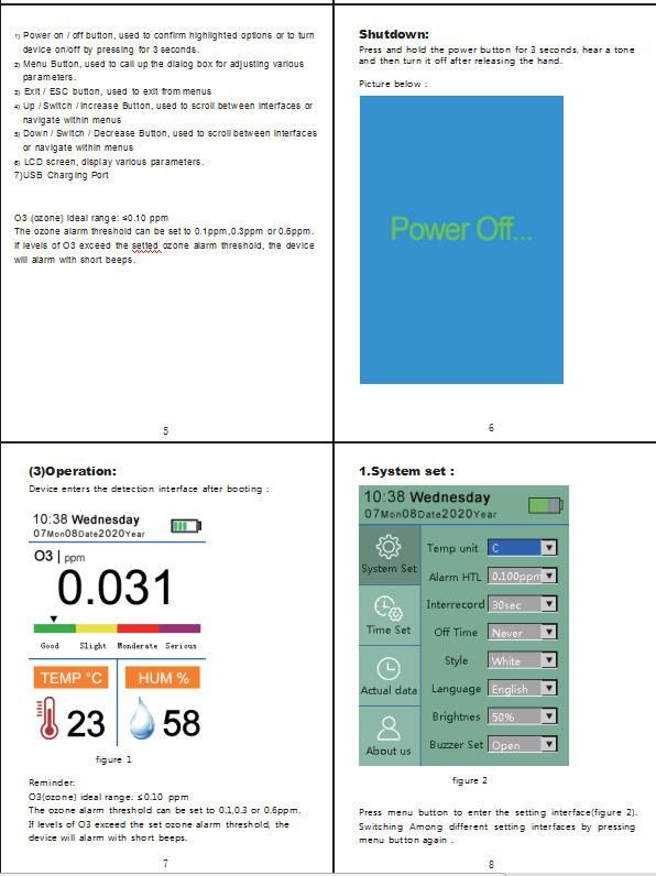 Analyzer portable Air Quality Monitor O3 Humidity and Temperature