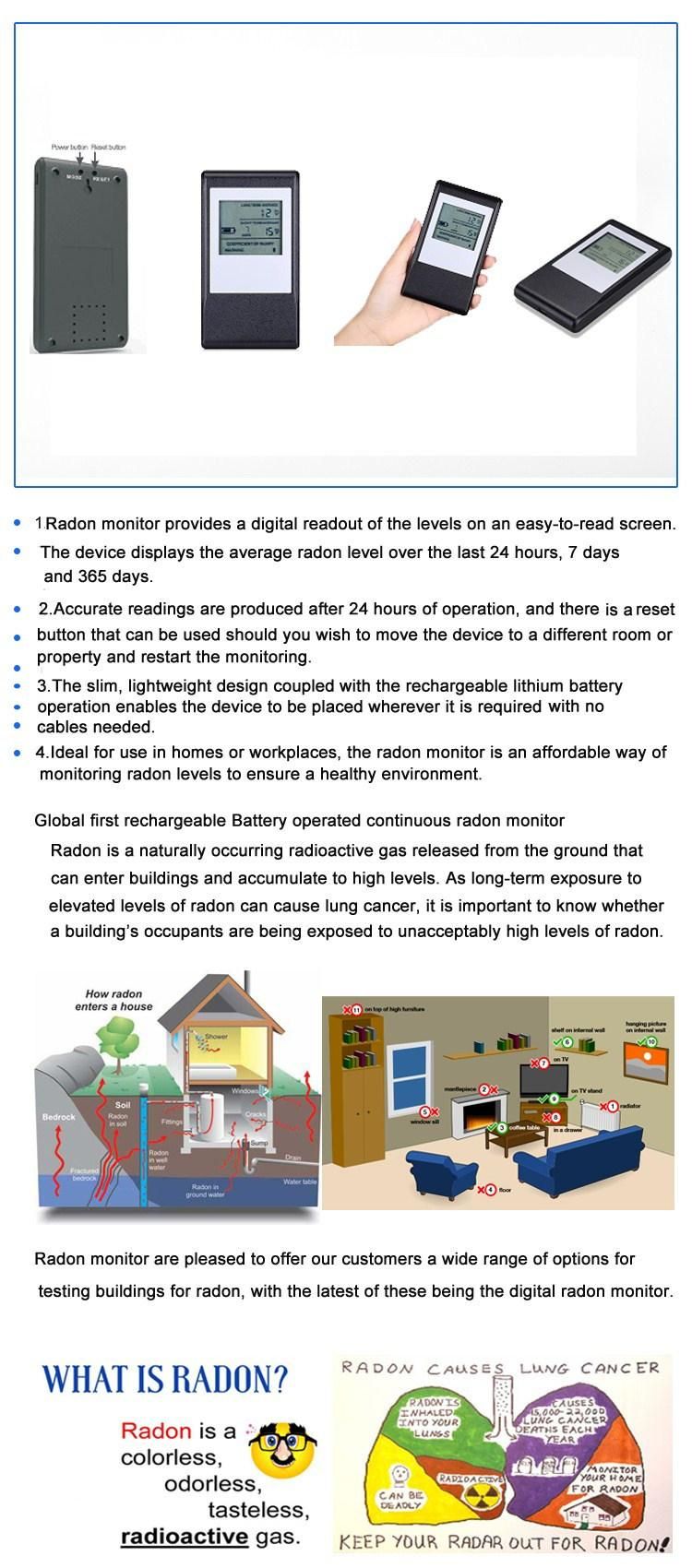 Smart Home Radon Detector Radon Sensor Radon Monitor with Rechargeable Battery