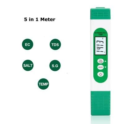 Pen Type 5 in 1 TDS Ec Salt S. G. Temperature Meter Ppm Electric Conductivity Salinity Tester