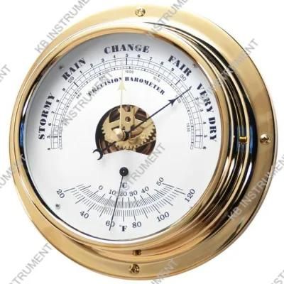 Nautical Barometer &amp; Thermometer Brass Case 180mm