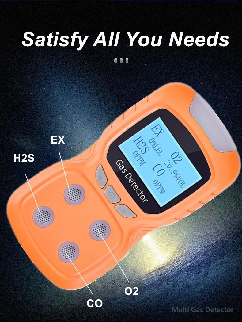 Portable 4 in 1 Gas Detector with Sound Light Vibration Alarm