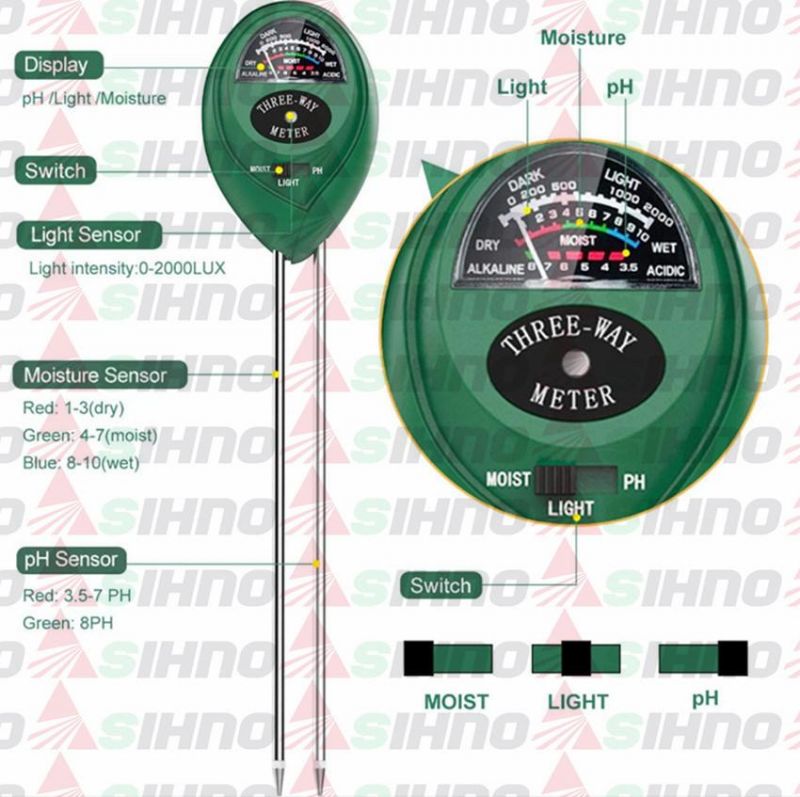 Portable Soil pH Meters 3 In1 Plant Flowers pH /Moisture/Light Meter Soil Test Kit for Soil Nutrient Tester