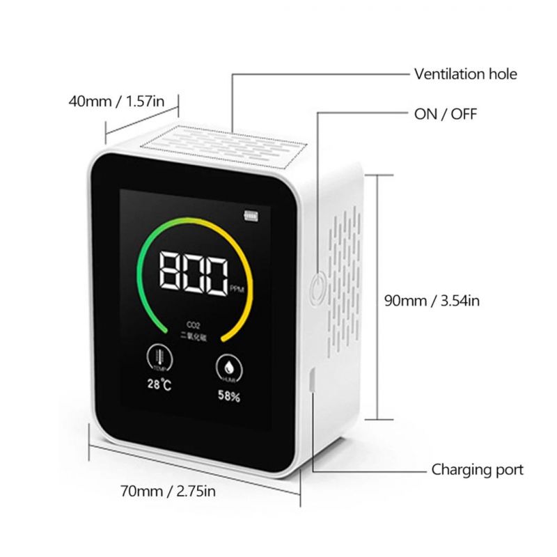 Color Screen TFT Carbon Dioxide CO2 Detector CO2 Meter Gas Concentration Content Intelligent Air Tester