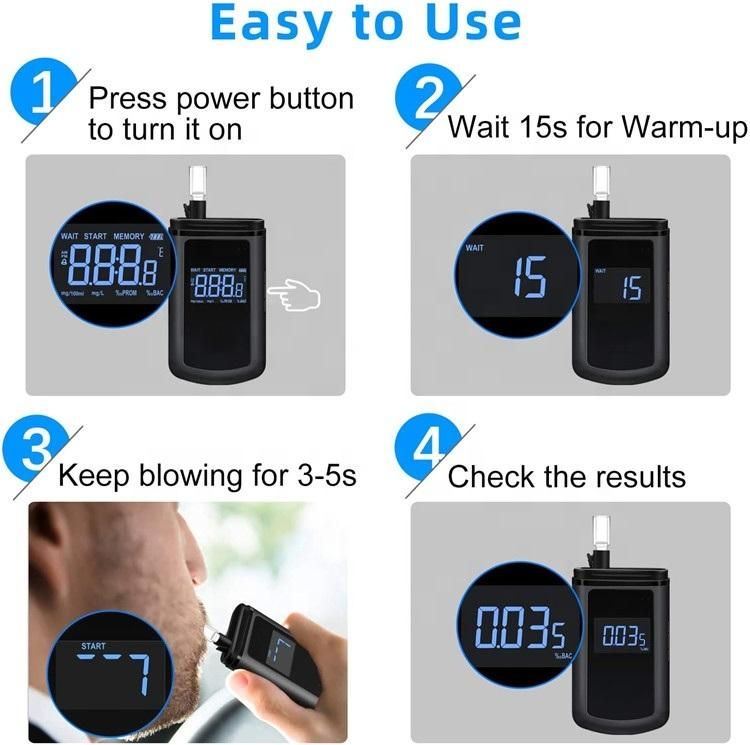 Handheld Personal Breathalyzer Alcohol Tester Breathalyzer Key Chain with Mouthpieces