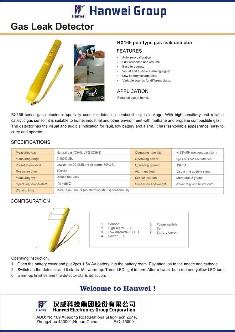 Portable Pen-Type Design CH4/Methane Gas Leak Detector with Good Price (BX166)