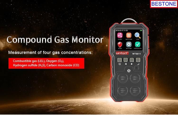 Wt8811 Color-Screen Display Compound 4 in 1 Gas Monitor for Combustible Gas Oxygen Hydrogen Sulfide Carbon Monoxide