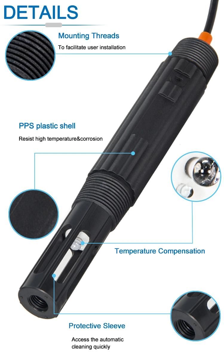 Length 260 mm ORP Probe Online pH Sensor for Environmental Protection