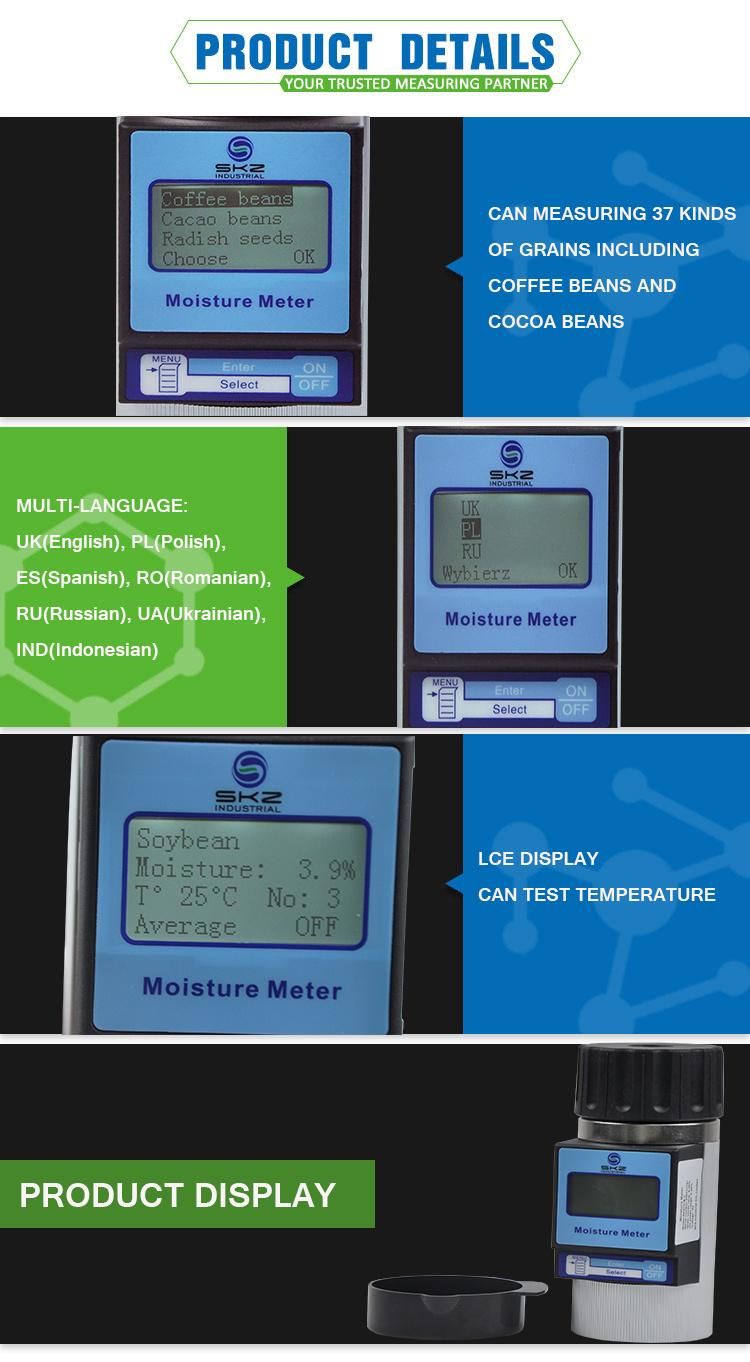 Skz111b-2 1 Year Warranty CE Certification Water Content Tester 8%-35% Humidity Tester Meter Rice Paddy Sorghum Soybean Sunflower Wheat Corn Humidity Meter