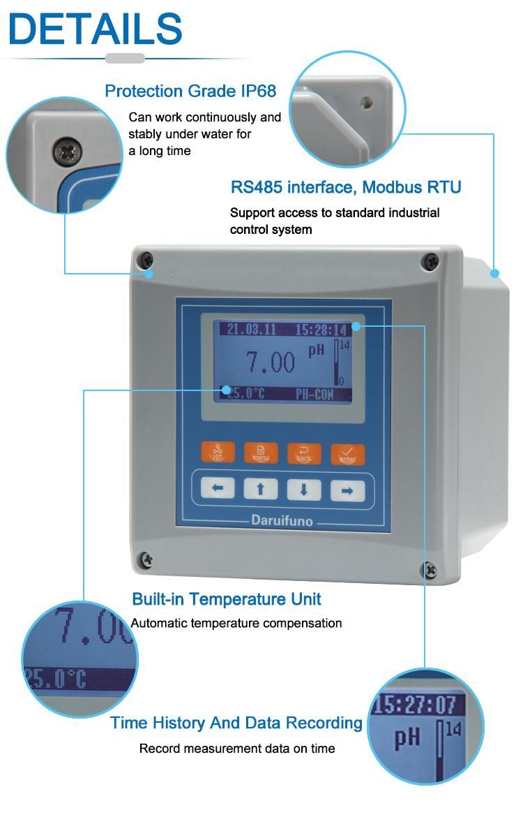 Two Spst Relays Digital Waterph Tester/Transmitter/Meter for Food and Beverage with CE