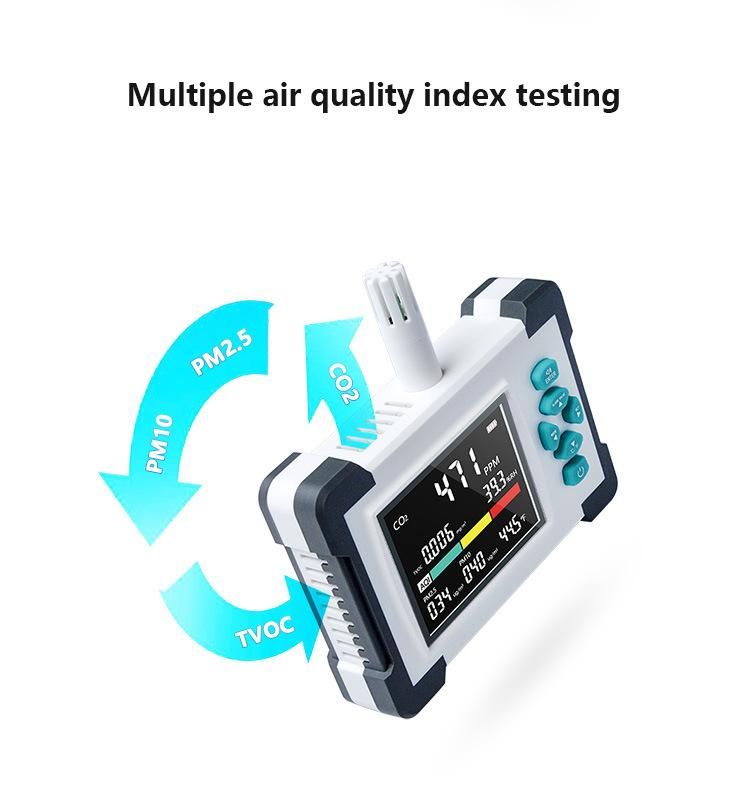 7 in 1 Real-Time Air Quality Monitor CO2 Meter Pm2.5/Pm10 Multifunctional Air Gas Detector