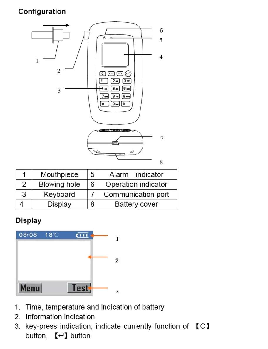 Driving Safety Alcohol Tester/Breathalyzer, Compact Design with Time Function and Keyboard Input