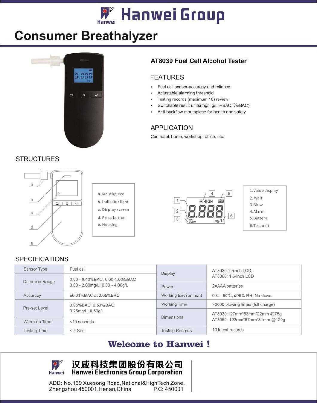 CE/RoHS Digital Alcoholimeter Tester Portable Accurate Readings Alcohol Tester with Audible Alert