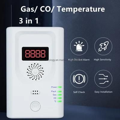 Home Kitchen Usage 3 in 1 Combo Sensor Gas Leak Detector Methane LPG Co Heat Detector