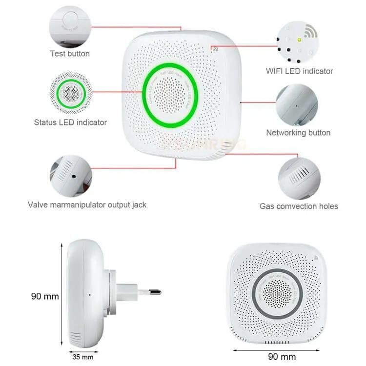 Tuya Smart WiFi/GPRS Gas Detector Alarm Natural Leak Combustible LPG Gas Detector for Home Alarm System EU Plug