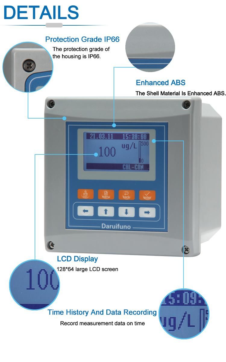 800g Water Chlorophyll Analyzer Online Chl Meter with Json Text Data Format