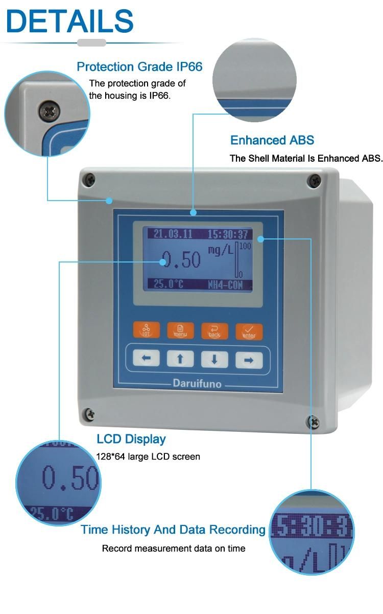LCD Screen Water Nh4 Analyzer Online Nh4 Meter for Environmental Water Monitoring