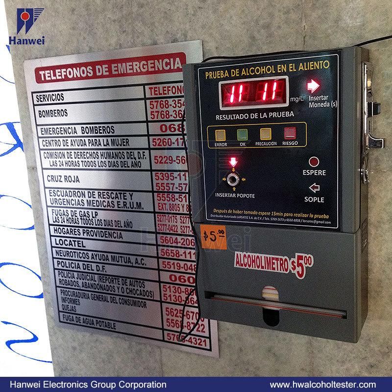 At319 Standalone Coin Operated Alcohol Tester with Bright LED Guide The Operation on The Panel