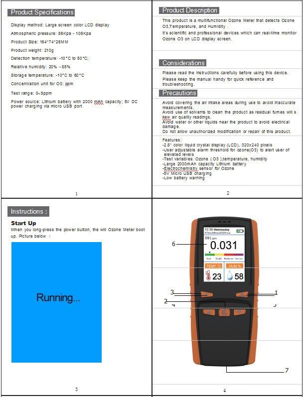 Analyzer portable Air Quality Monitor O3 Humidity and Temperature