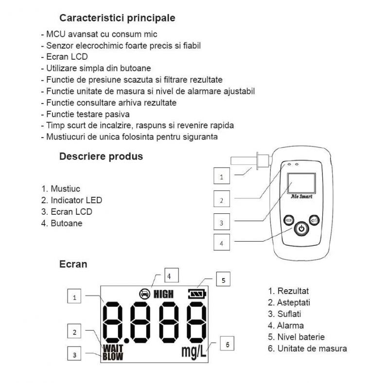 Portable Commercial Breathalyzer with 3-Digit LCD Display (AT8060)
